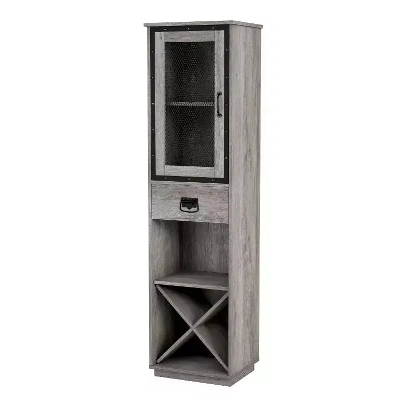 Farmhouse 1 Drawer Tower Cabinet with Wine Rack and Shelves