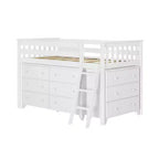 Letto a soppalco basso con scrivania estraibile e cassettiere a 3 cassetti per materasso di circa 97 × 191 cm