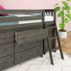 Letto a soppalco basso con scrivania estraibile e cassettiere a 3 cassetti per materasso di circa 97 × 191 cm