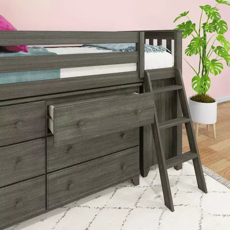 Twin-Size Low Loft with Pull-Out Desk and 3-Drawer Dressers