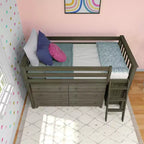 Letto a soppalco basso con scrivania estraibile e cassettiere a 3 cassetti per materasso di circa 97 × 191 cm