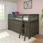 Letto a soppalco basso con scrivania estraibile e cassettiere a 3 cassetti per materasso di circa 97 × 191 cm
