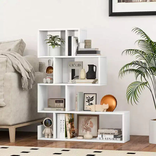 1/2 PCS S-shaped Bookshelf Freestanding Stepped Etagere Bookcase with Anti-tipping Kits White