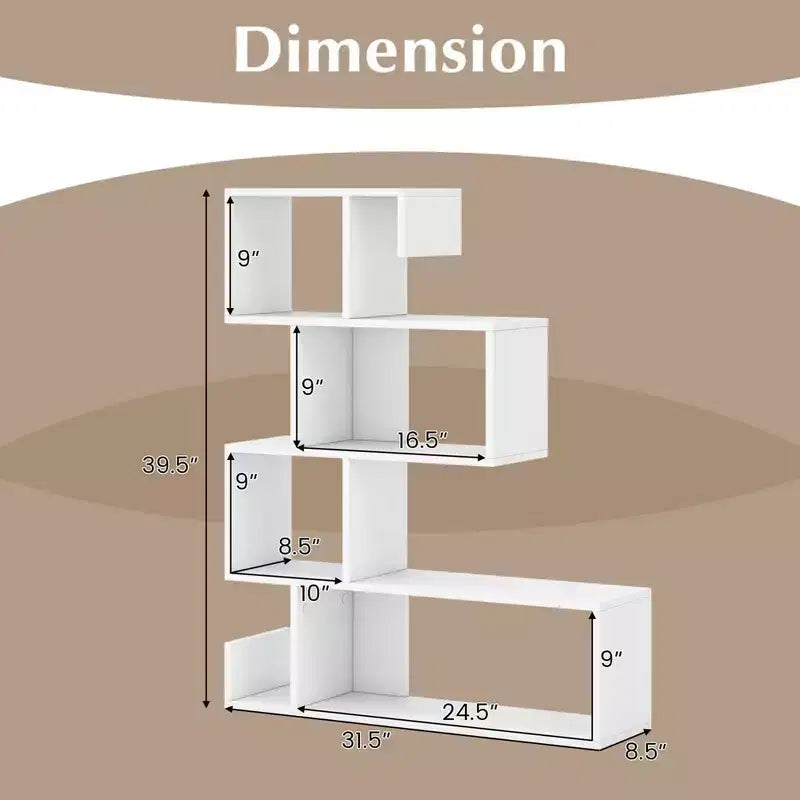 1/2 PCS S-shaped Bookshelf Freestanding Stepped Etagere Bookcase with Anti-tipping Kits White