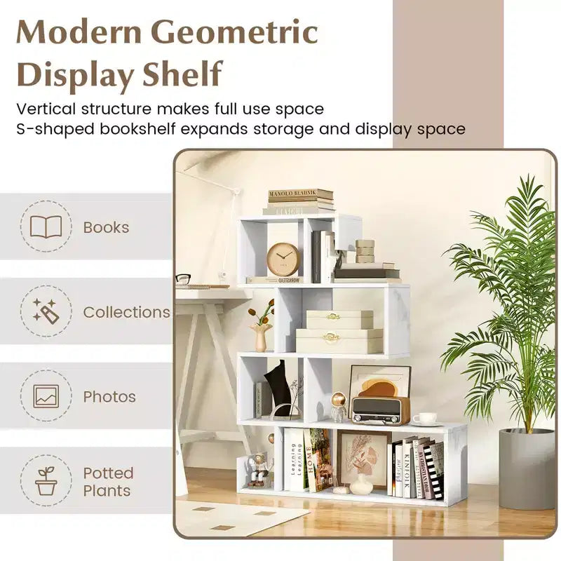 1/2 PCS S-shaped Bookshelf Freestanding Stepped Etagere Bookcase with Anti-tipping Kits White