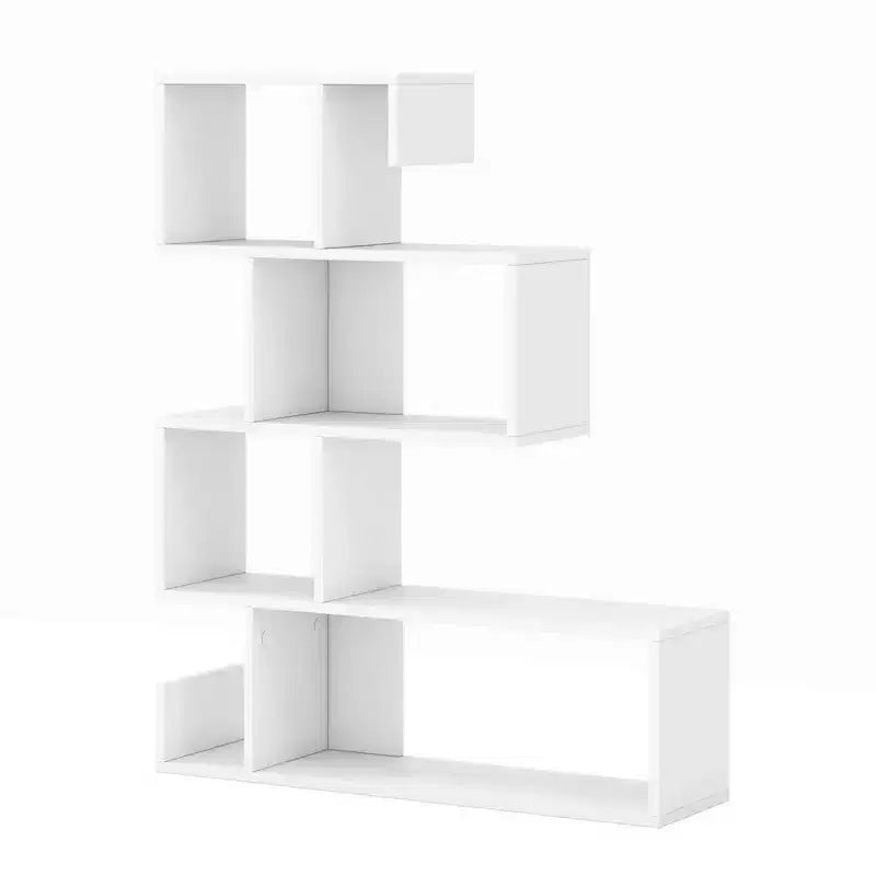1/2 PCS S-shaped Bookshelf Freestanding Stepped Etagere Bookcase with Anti-tipping Kits White