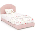 Costway Kids Twin Platform Bed Frame Upholstered Twin Size Bed with Wooden Slats Support