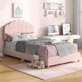 Struttura Letto Singolo per Bambini, Letto in Tessuto Imbottito con Doghe in Legno