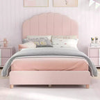 Struttura Letto Singolo per Bambini, Letto in Tessuto Imbottito con Doghe in Legno