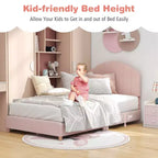 Struttura Letto Singolo per Bambini, Letto in Tessuto Imbottito con Doghe in Legno