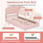 Struttura Letto Singolo per Bambini, Letto in Tessuto Imbottito con Doghe in Legno