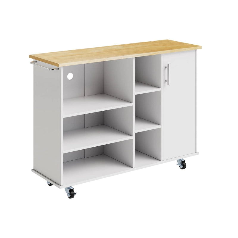 47" Kitchen Storage Island Cart with 6 Open Shelves and 1 Cabinet