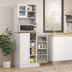 Dispensa da 66.5" con Supporto per Microonde, Mobile Contenitore da Cucina Autoportante con Alzata e Ripiani Regolabili, Bianco