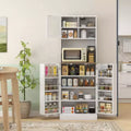 66.5" Pantry Cabinet with Microwave Stand, Freestanding Kitchen Storage Cabinet with Hutch and Adjustable Shelves, White