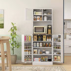 Dispensa da 66.5" con Supporto per Microonde, Mobile Contenitore da Cucina Autoportante con Alzata e Ripiani Regolabili, Bianco
