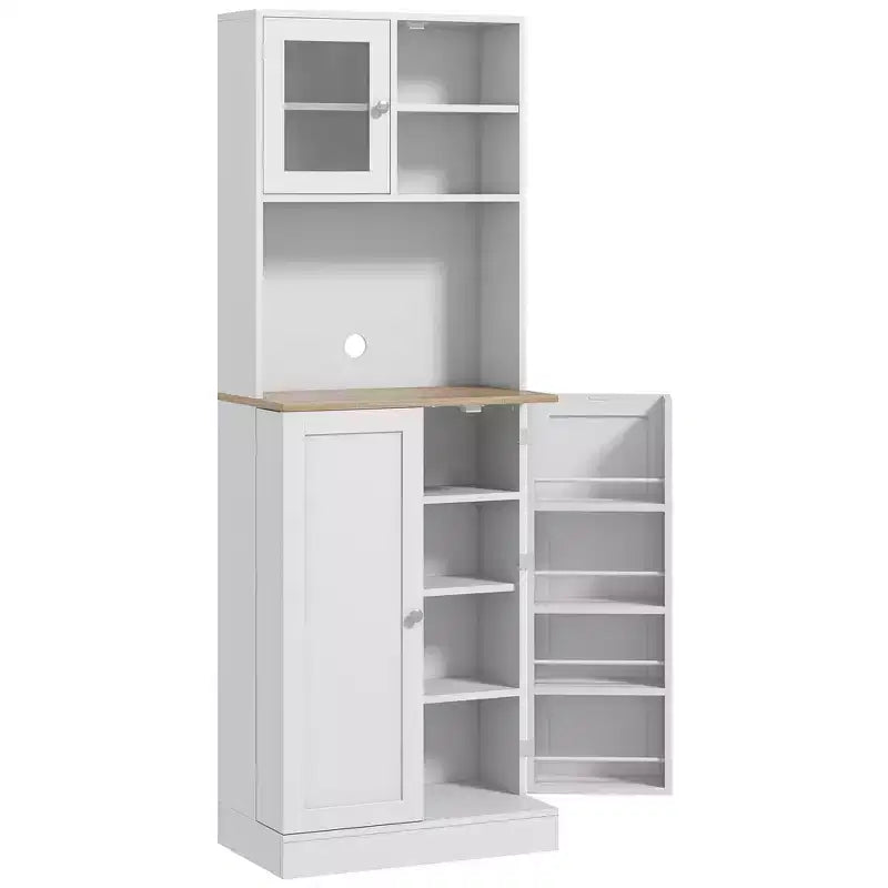 66.5" Pantry Cabinet with Microwave Stand, Freestanding Kitchen Storage Cabinet with Hutch and Adjustable Shelves, White