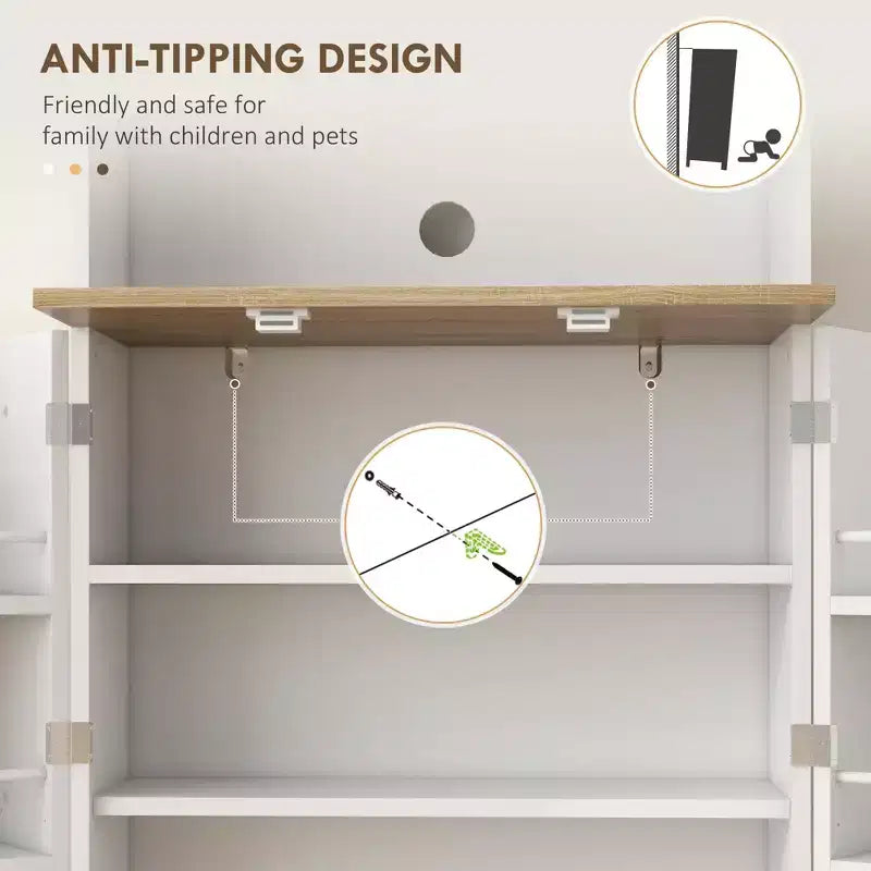 66.5" Pantry Cabinet with Microwave Stand, Freestanding Kitchen Storage Cabinet with Hutch and Adjustable Shelves, White