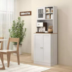 Dispensa da 66.5" con Supporto per Microonde, Mobile Contenitore da Cucina Autoportante con Alzata e Ripiani Regolabili, Bianco
