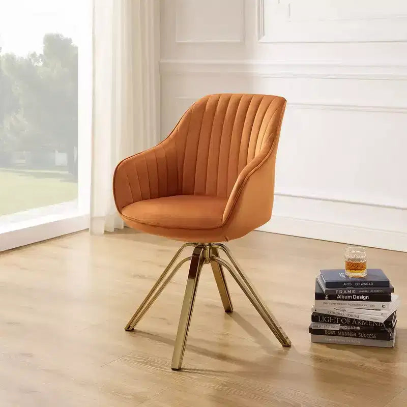 Mid-century Pyramid 360 Swivel Accent Chair Upholstered in Comfortable Velvet - Gold Plated Legs For Bedroom, Office, Dining