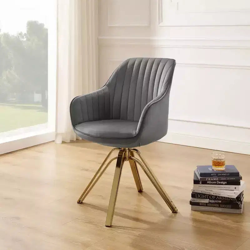 Mid-century Pyramid 360 Swivel Accent Chair Upholstered in Comfortable Velvet - Gold Plated Legs For Bedroom, Office, Dining