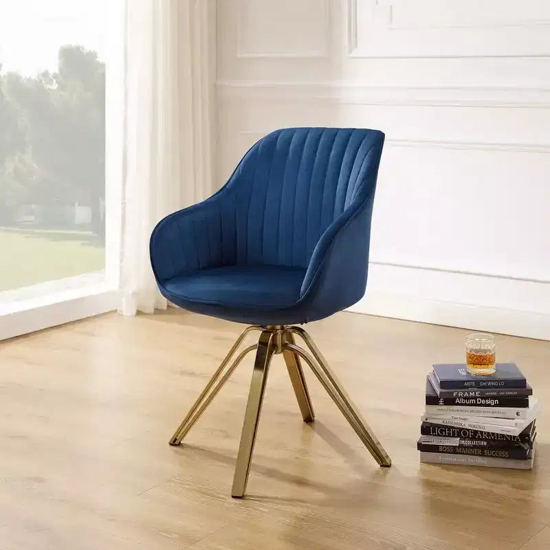 Mid-century Pyramid 360 Swivel Accent Chair Upholstered in Comfortable Velvet - Gold Plated Legs For Bedroom, Office, Dining