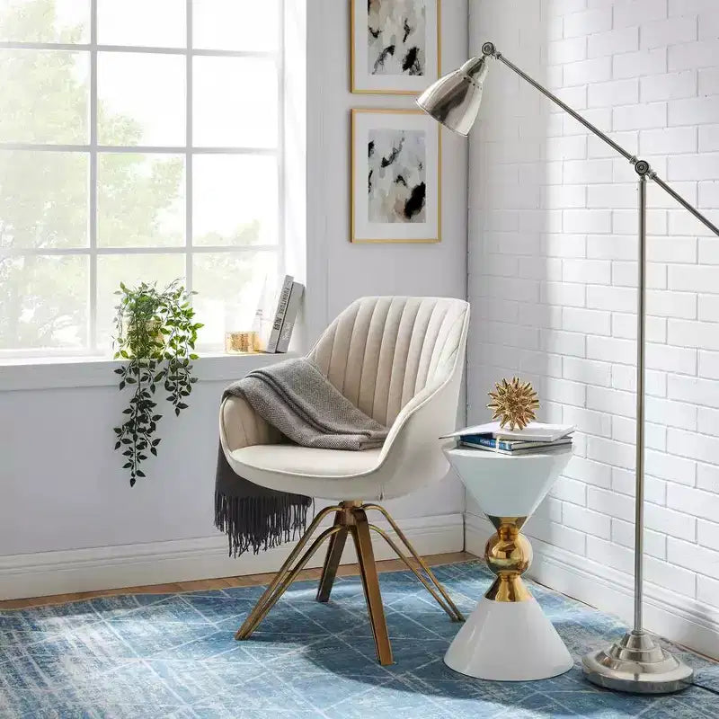 Mid-century Pyramid 360 Swivel Accent Chair Upholstered in Comfortable Velvet - Gold Plated Legs For Bedroom, Office, Dining
