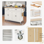 Carrello da cucina con ripiano in legno massiccio e ruote bloccabili