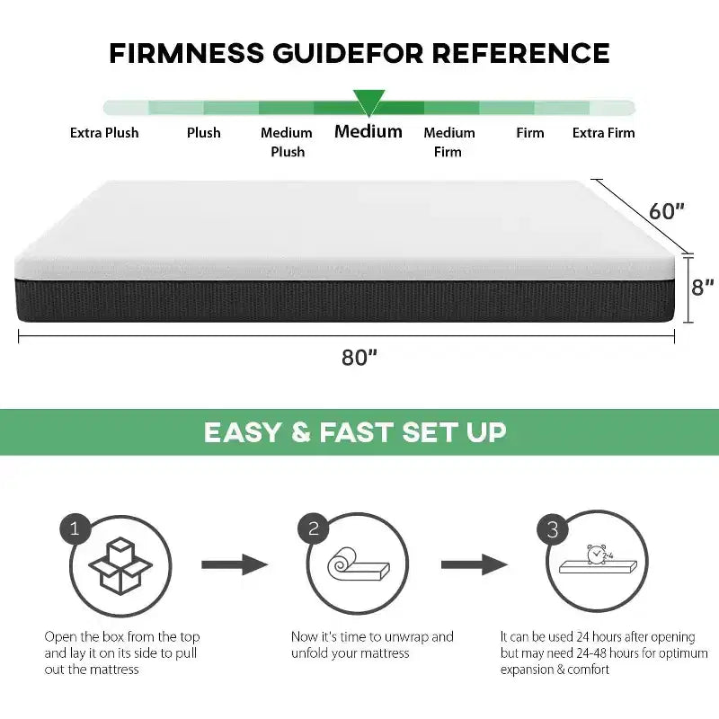 8 Inch Cooling Gel Memory Foam Mattress Medium Firm - Queen Size, Fiberglass Free, CertiPUR-US Certified