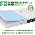 Materasso in Memory Foam con Gel Rinfrescante da 8 Pollici, Media Rigidità - Queen Size, Senza Fibra di Vetro, Certificato CertiPUR-US