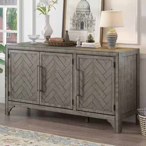 152.4 cm W American Retro Sideboard with Adjustable Shelves, Storage Cabinet with 3 Doors for Living Room, Entrance and Study Room