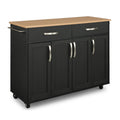 51" Black Wood Kitchen Cart with Heat-Resistant Surface and Locking Casters
