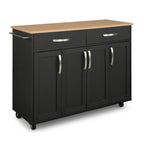 Carrello da cucina in legno nero da 51" con superficie resistente al calore e rotelle bloccabili