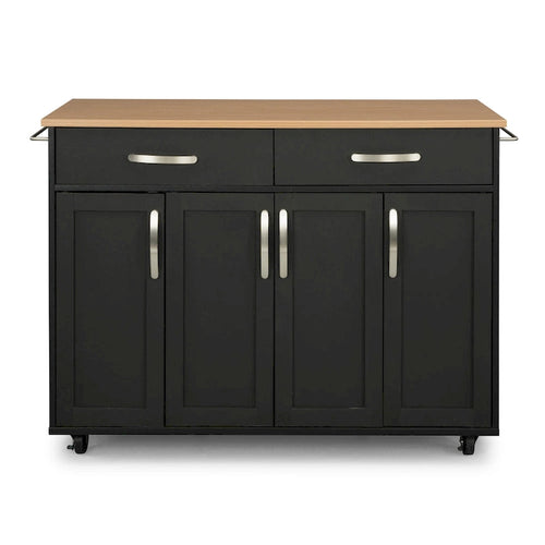 Carrello da cucina in legno nero da 129,5 cm con superficie resistente al calore e rotelle bloccabili