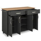 Carrello da cucina in legno nero da 51" con superficie resistente al calore e rotelle bloccabili