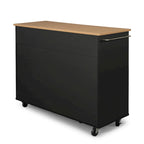 Carrello da cucina in legno nero da 51" con superficie resistente al calore e rotelle bloccabili