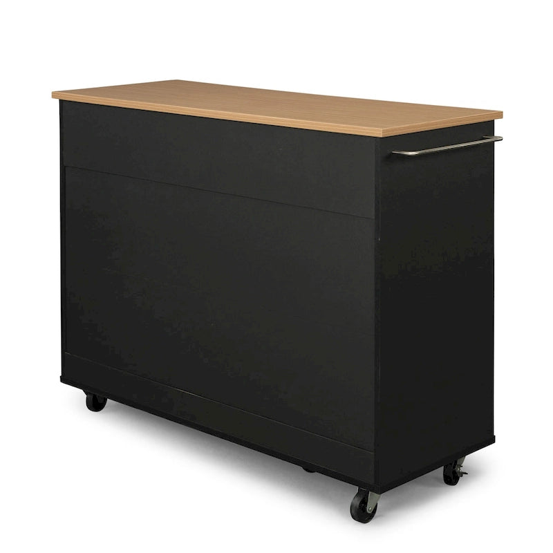 51" Black Wood Kitchen Cart with Heat-Resistant Surface and Locking Casters