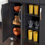 Carrello da cucina in legno nero da 51" con superficie resistente al calore e rotelle bloccabili