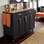 Carrello da cucina in legno nero da 51" con superficie resistente al calore e rotelle bloccabili