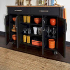 Carrello da cucina in legno nero da 51" con superficie resistente al calore e rotelle bloccabili