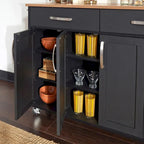 Carrello da cucina in legno nero da 51" con superficie resistente al calore e rotelle bloccabili