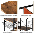 Scaffale da cucina per panettiere 35,5, supporto per microonde a 4 ripiani, organizer per spezie con 10 ganci