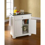 Portable Kitchen Island with Black Granite Top, Raised Panel Doors – White