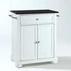Isola cucina portatile con top in granito nero, ante con pannello a rilievo – Bianco