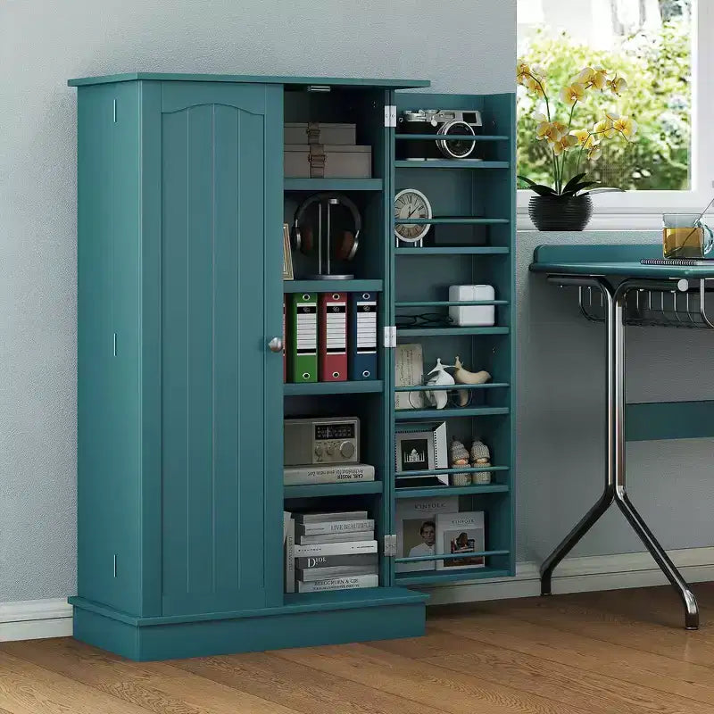 41 Kitchen Pantry, 2-Door Kitchen Cabinet with 5-tier Storage Shelving, 12 Spice Racks and Adjustable Shelves for Dining Room
