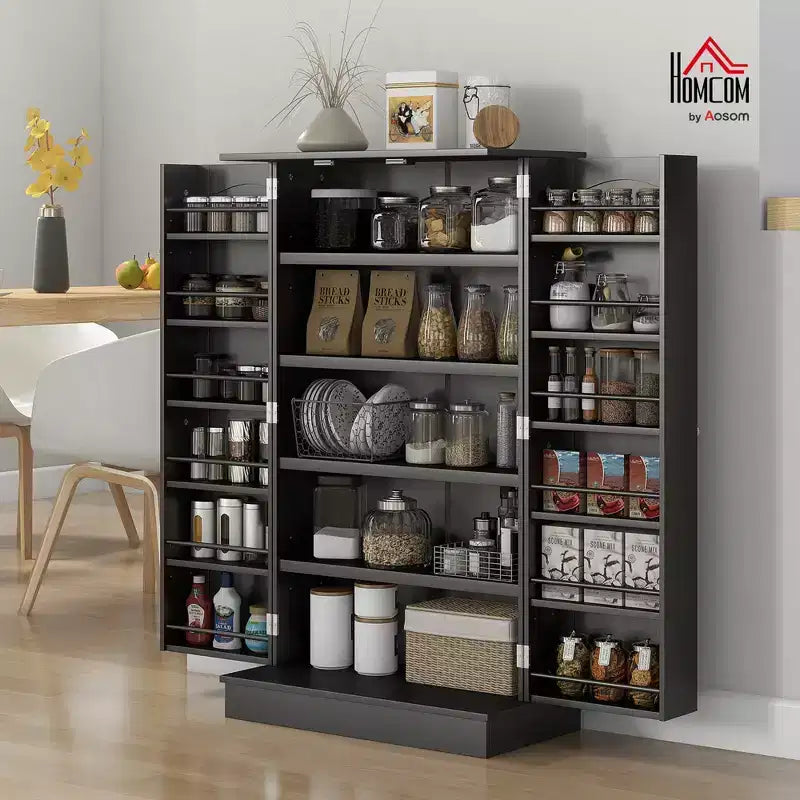 41 Kitchen Pantry, 2-Door Kitchen Cabinet with 5-tier Storage Shelving, 12 Spice Racks and Adjustable Shelves for Dining Room
