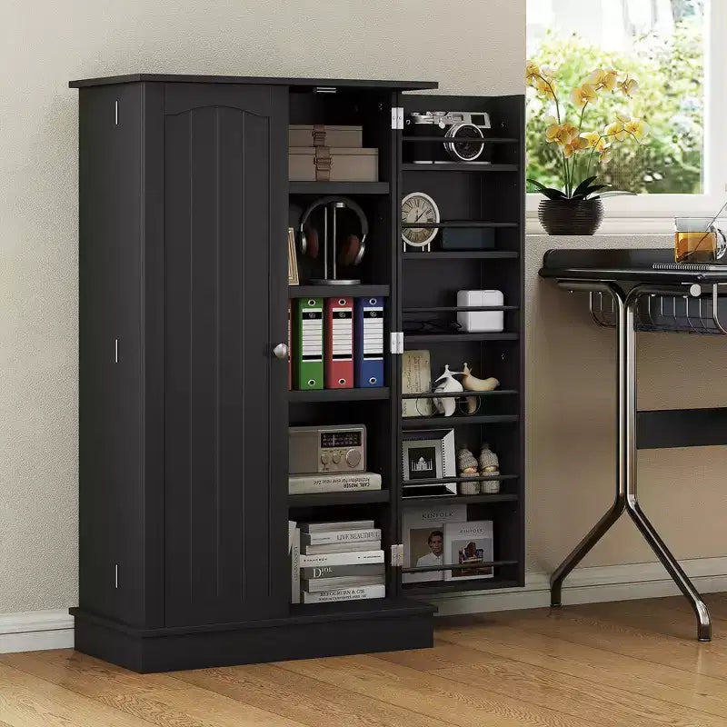 41 Kitchen Pantry, 2-Door Kitchen Cabinet with 5-tier Storage Shelving, 12 Spice Racks and Adjustable Shelves for Dining Room