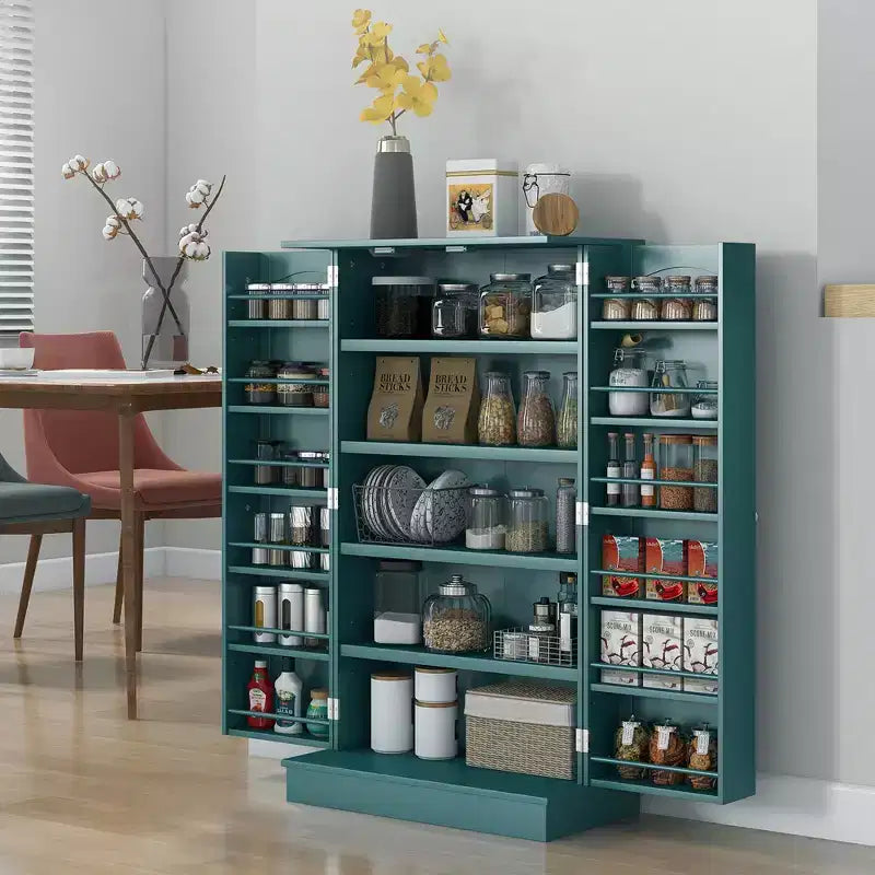 41 Kitchen Pantry, 2-Door Kitchen Cabinet with 5-tier Storage Shelving, 12 Spice Racks and Adjustable Shelves for Dining Room
