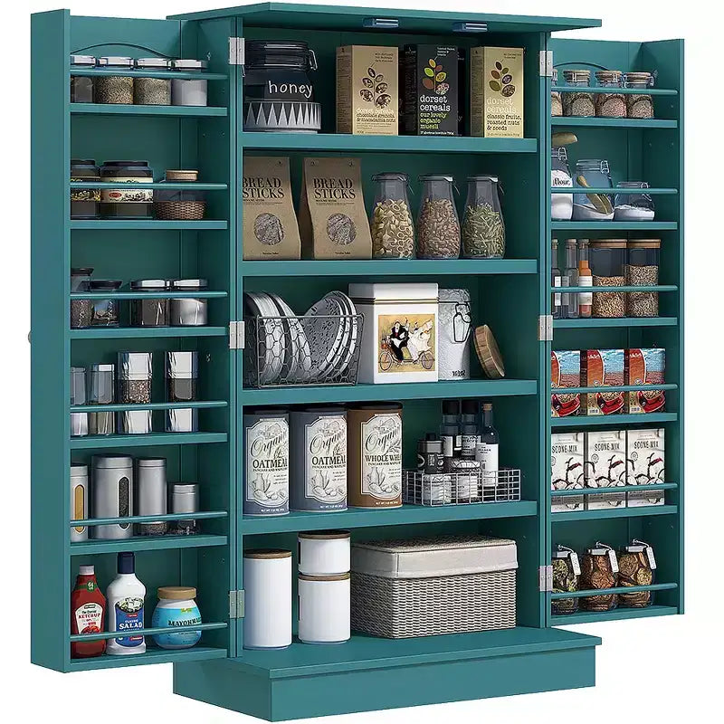 41 Kitchen Pantry, 2-Door Kitchen Cabinet with 5-tier Storage Shelving, 12 Spice Racks and Adjustable Shelves for Dining Room