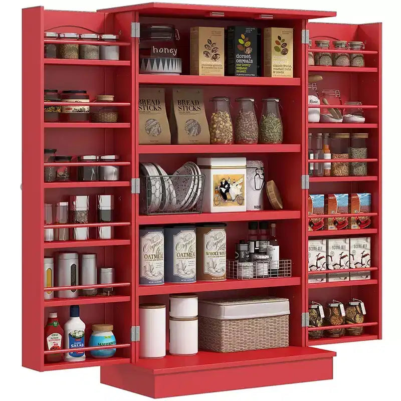 41 Kitchen Pantry, 2-Door Kitchen Cabinet with 5-tier Storage Shelving, 12 Spice Racks and Adjustable Shelves for Dining Room