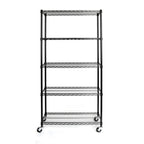 Scaffalatura a 5 ripiani in filo d'acciaio con ruote certificata NSF nera - (35,43 x 17,72 x 70,87)